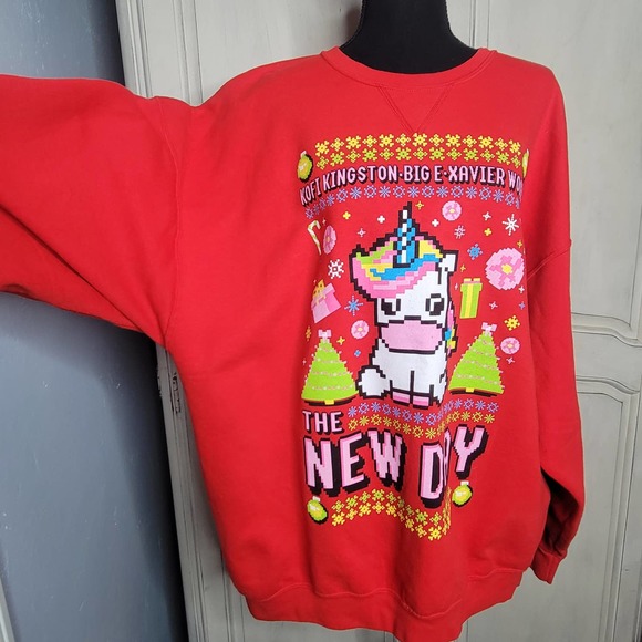WWE The NEW DAY Unicorn Kofe|BigE|Xavier Ugly Holiday Crewneck Sweater RARE✨️3XL - Picture 5 of 12